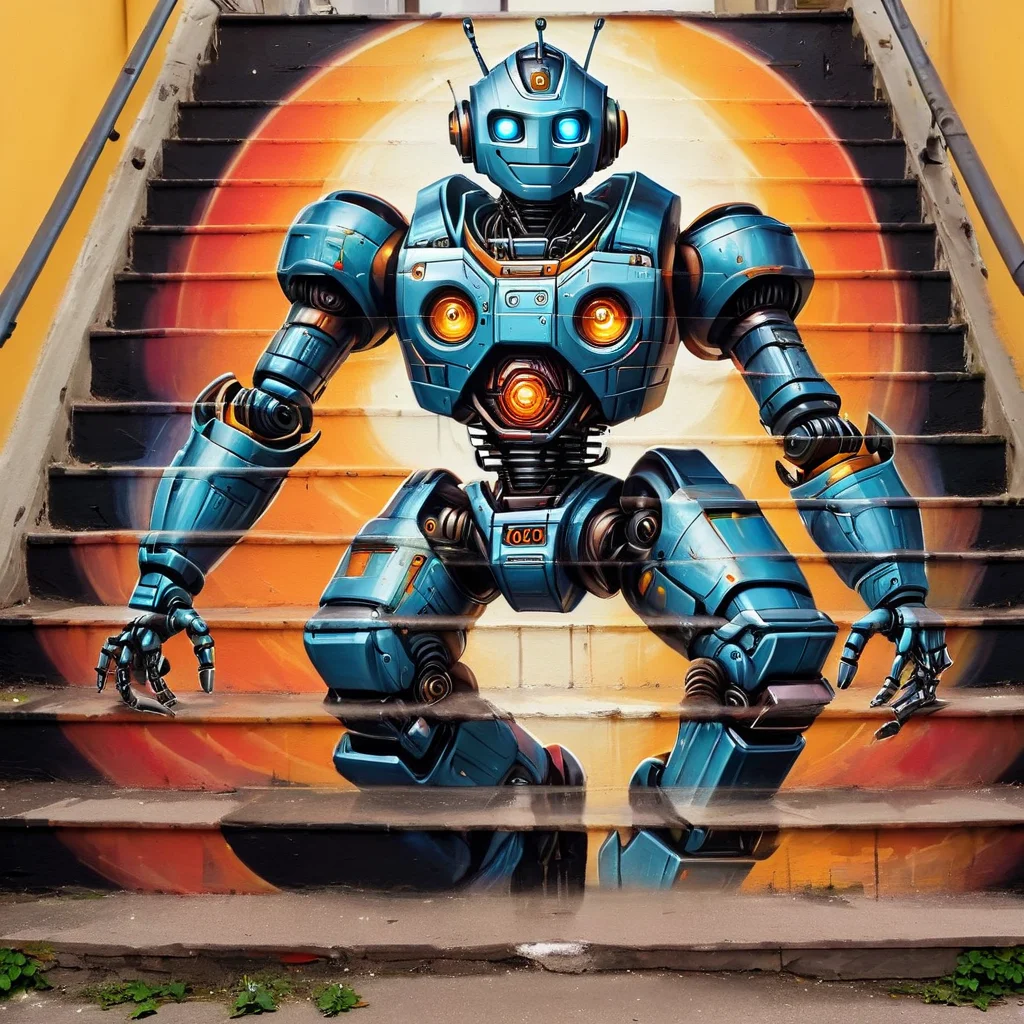 masterpiece, best quality, stair-art, robot <lora:stair-art2:1>