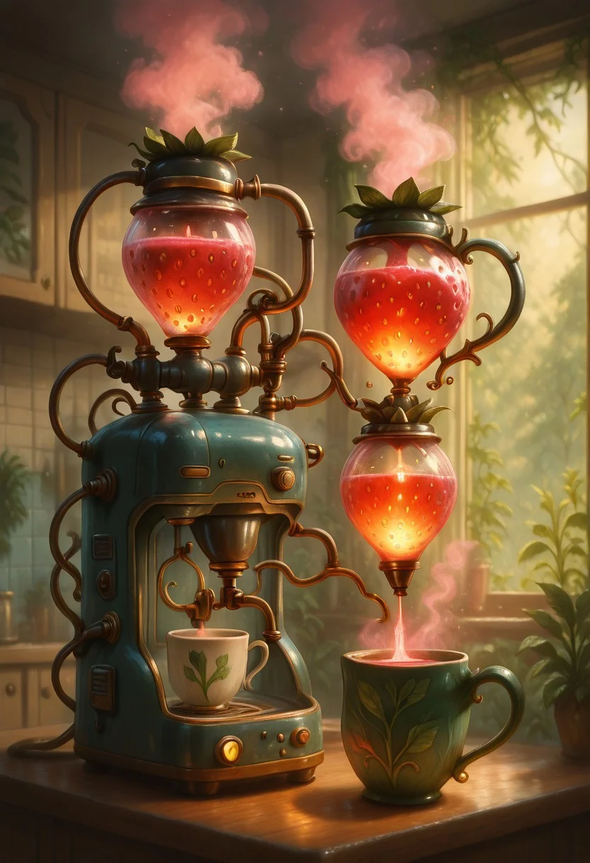 masterpiece, best quality, strbrry, coffee machine, <lora:StrawberryWorldMorph_IXL_v1:1.0>,