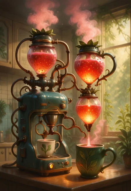 masterpiece, best quality, strbrry, coffee machine, <lora:StrawberryWorldMorph_IXL_v1:1.0>,