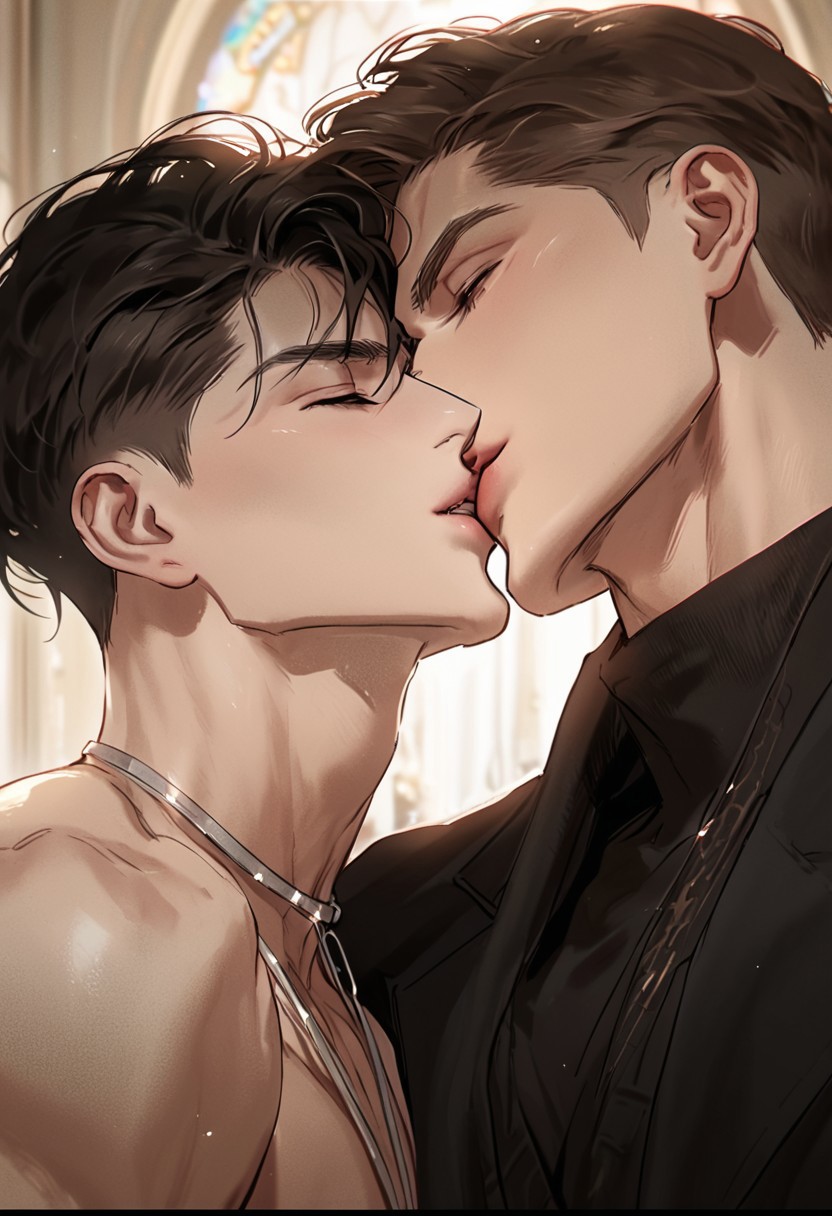 (score_9, score_8_up:1.1), score_7_up, MisngLuv, manhwa, boyslove,male focus, handsome male, 2boys, kissing, loving it, homoerotic, gay, half body, cinematic, aesthetic