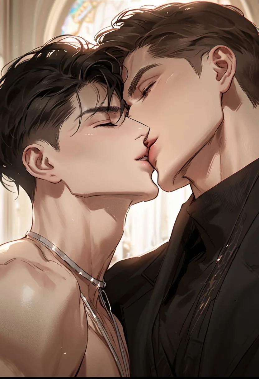 (score_9, score_8_up:1.1), score_7_up, MisngLuv, manhwa, boyslove,male focus, handsome male, 2boys, kissing, loving it, homoerotic, gay, half body, cinematic, aesthetic