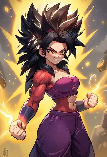 score_9, score_8_up, score_8, cute, curvy,
Super_Saiyan_4_Caulifla, 1girl, crop top, long black hair, body fur, red fur,
baggy pants,
Aura, energy, glowing, swirling energy, side view,
electricity, aura, smile, smug, clenched_fist, looking at viewer, cowboy shot, glowing, aura, energy, beam, flying debris, serious, floating hair,