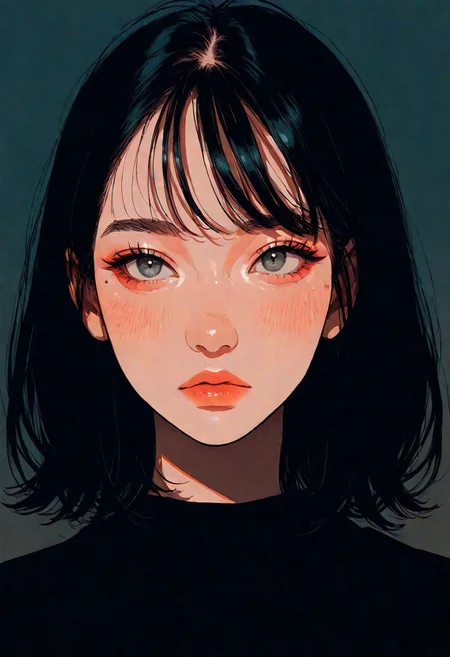 masterpiece, best quality, good quality, very awa, very aesthetic, absurdres, newest, 1girl, portrait, neutral background