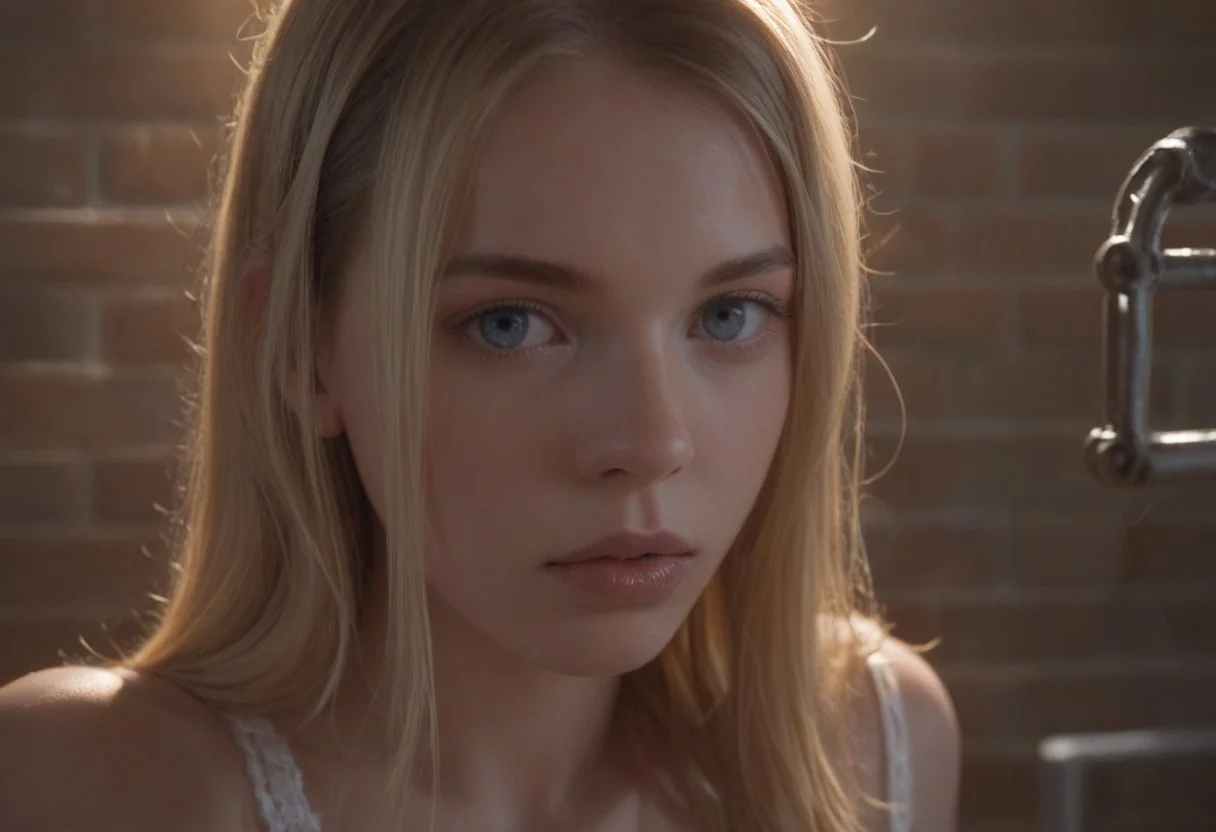 score_9, score_8_up, score_7_up,
torture chamber, dim lighting,
1 woman,
( unparalleled beauties),
blue eyes_White and transparent skin_
blonde shining hair, innocent girl, 19years old,