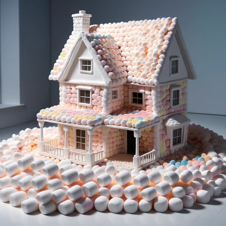 a house made out of Jed-mrshmlw , <lora:MarshmallowStyle-000007:0.5>, masterpiece