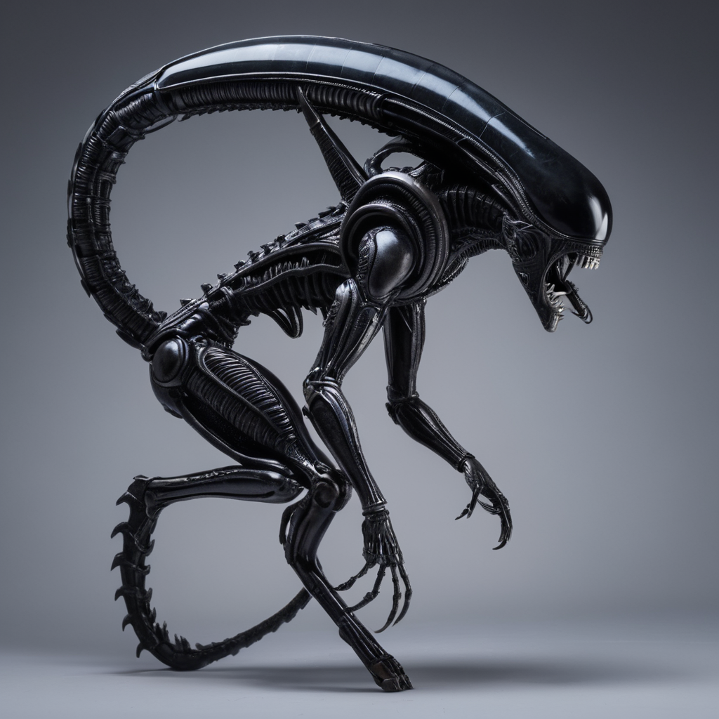 UHD, 4k, ultra detailed, cinematic, a photograph of  <lora:Xenomorph v2:0.5>
Xenomorph a statue of a alien with a large head,endoparasitoid extraterrestrial species,solo,simple background,white background,standing,tail,full body,from side,no humans,robot,science fiction,monster,skeleton,alien , large tongue out, horror themed, dark themed, cinematic, film still, xenomorph style, epic, beautiful lighting, inpsiring
