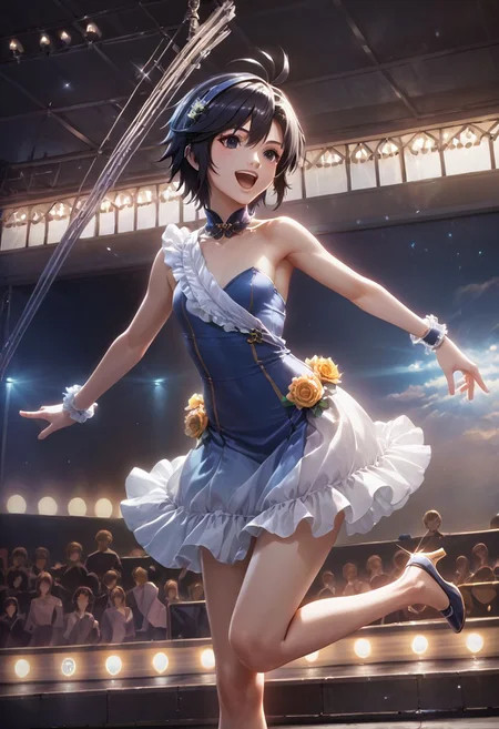 score_9,score_8_up,score_7_up,score_6_up,source_anime, <lora:Worldly_XL:1.10> (rock concert:1.6),
1girl, solo, full figure, dynamic pose, singing, dancing, <lora:KikuchiMakoto_pony_v1:0.9> kikuchi makoto, kkcmkt, short hair, black hair, antenna hair, hair between eyes, black eyes, flat chest, small breasts, (idol clothes, long legs:1.2), delicate strappy heels,
hands, <lora:detailed_hands:1.05>
<lora:HandFineTuning_XL:0.55>
<lora:loraeyesxl:0.65>
<lora:StS_detail_slider_v1:4>
zPDXL, zPDXL-neg