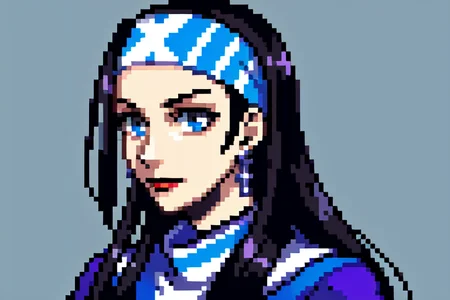 highly insanely detailed, masterpiece, top quality, best quality, highres, 4k, 8k, RAW photo, (very aesthetic, beautiful and aesthetic),
beth_\(megami_tensei\),bethsmtii,shin megami tensei ii,long hair,black hair,straight hair,sleek black,jewelry,cross,headband,red_lipstick,messian_cross_earrings,cross_earrings,religious_earrings,messian_symbol_jewelry,katana,sword,Tokyo_Millennium,post-apocalyptic_city,dystopian_world,
<lora:zs_Beth:1>,
(1girl:1.3), 1other,
street corner,a colorful background,(colour sequence background,color stripes background:1.4),âââ