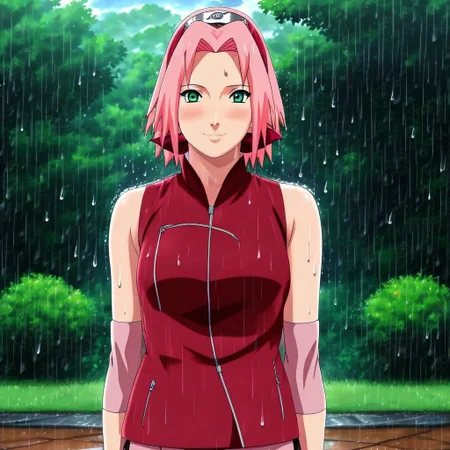 A cute pic of Sakura Haruno in the rain