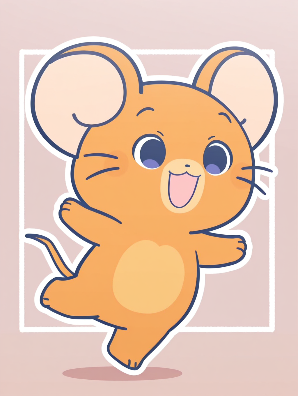 Jerī_Mouse, solo, mouse, happ, :d, orange-brown skin, whiskers, mouse ears, mouse tail, minimal, (( White frame, white outline))
