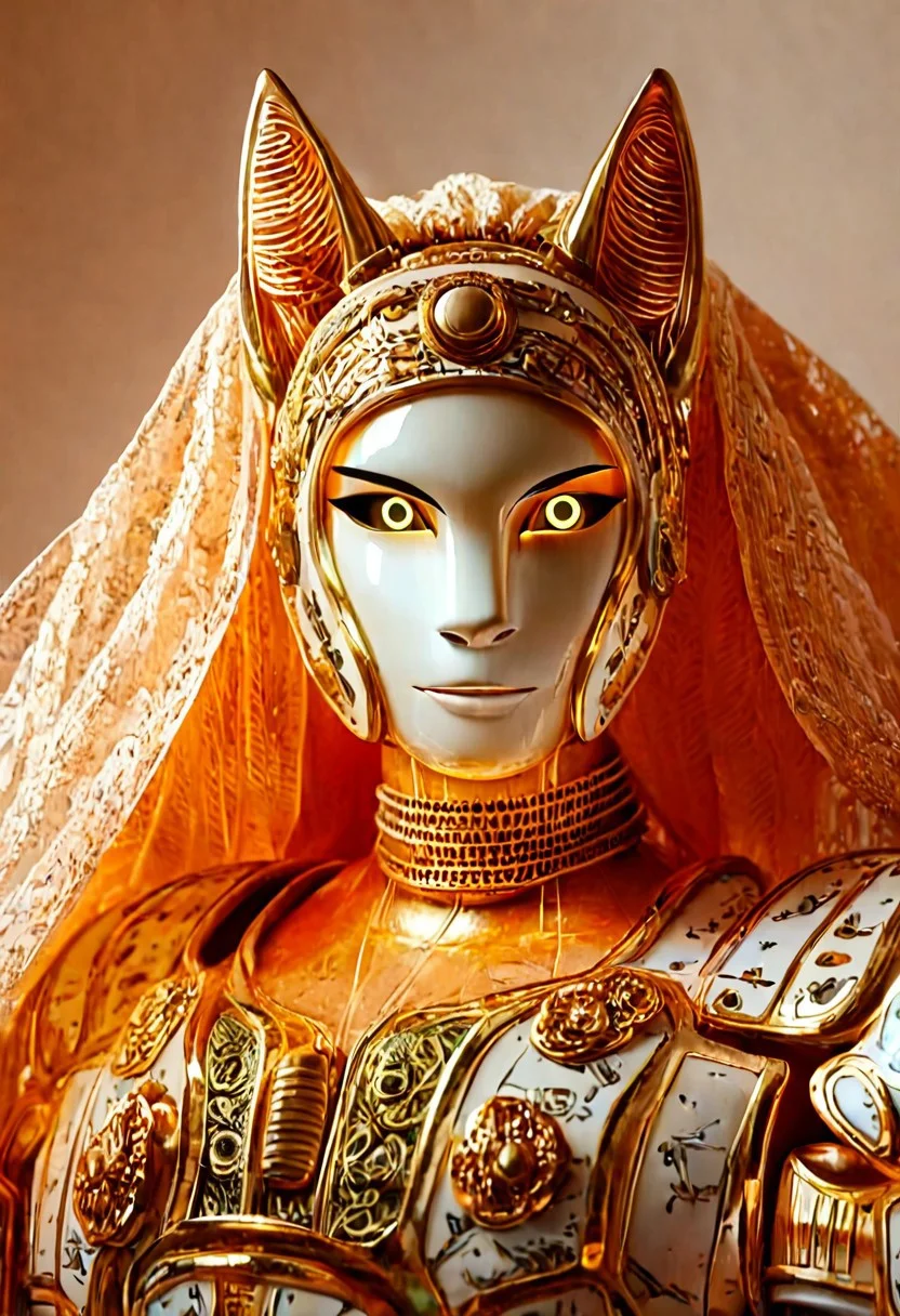 ((pmg)) style, score_9, score_8_up, score_7_up, score_6_up, score_5_up, score_4_up, ((closeup)), an HD photograph of an extremely futuristic stunning realistic anthro cat android, wearing extremely intertwined armor clothing made entirely out of extreme gritty gold and glowing yellow eyes, vivid lighting, rim light, semi realistic, extremely detailed, sharp very subtle film grain, subtle neon blue accents