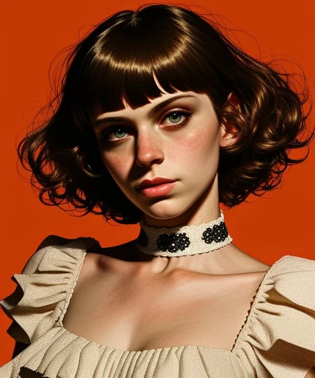 <lora:LCM_LoRA_Weights_SD15:1>
<lora:rogerhaus:1> 
mature woman
Ginger hair
golden skin
Brown eyes
frilled corset, frilled sleeves, collarbone, detached collar, 
short hair, blunt bangs,