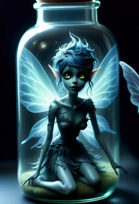 spectral Closeup of a pixie in a bottle. eerie.Dark Fairy
Fantasy style. Fantasy dreamlike art.
<lora:Ghostly02-00_CE_SDXL_128OT:1> ghstlyCE