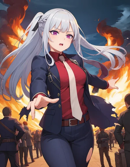 (extremely detailed CG unity 8k wallpaper),(masterpiece), (best quality), (ultra-detailed), (best illustration),(best shadow), (sharp eyeliner, eyeshadow, detailed eyes:1.1), (ballroom, crowd:1.1), explosion, smoke, (torn clothes:1.2)
,BREAK
1girl, (ak12suit:1.2), running, dynamic pose, necktie
<lora:AK12:1>