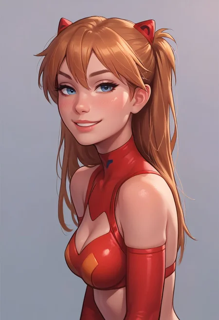 score_9, score_8_up, score_7_up, score_6_up, score_5_up, score_4_up, asuka langley, turning to face viewer, head tilt, 1 girl, seductive smile, looking at viewer, sexy revealing outfit, kinky, adorable, petite, skinny, side view, looking at viewer, round face, 18 years old, cutest girl in the world