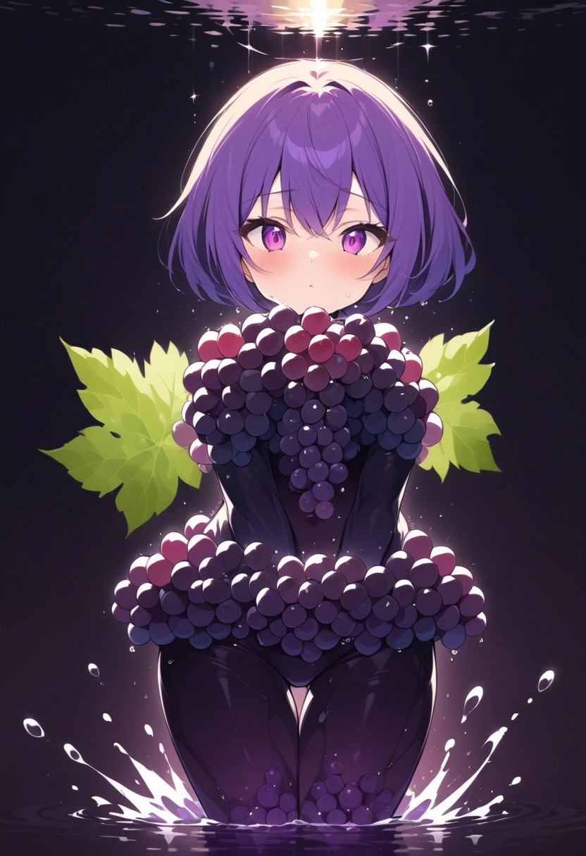 masterpiece, best quality, high quality, good quality, (a girl made from grapes), humanoid, focus face, splash water, flashing particles , depth of field, clean background, made from grapes<lora:ral-rawmeat:1>