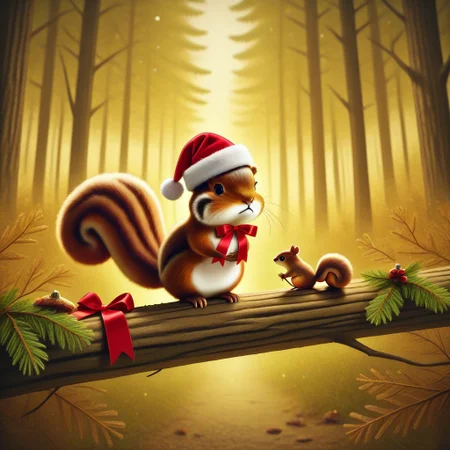 animal christmas, christmas theme,
animal focus, no humans,
squirrel, nuts, forest, christmas hat, ribbon,
masterpiece, best quality, absurdres