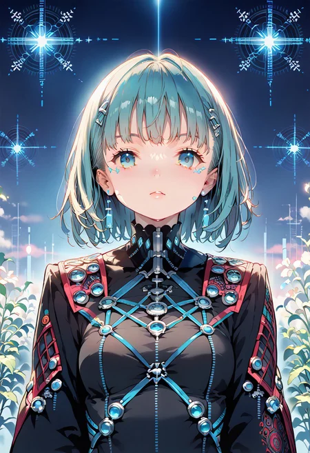 score_9, score_8_up, score_7_up, source_anime, solo, 1girl, JairouP, (work of art, Maximum quality, best qualityer, offcial art, Beauty and aesthetics: 1.2), (1 girl: 1.3), (Fractal Art: 1.3), Vibrant Aqua Blue Eyes, Medium hair with tassels,