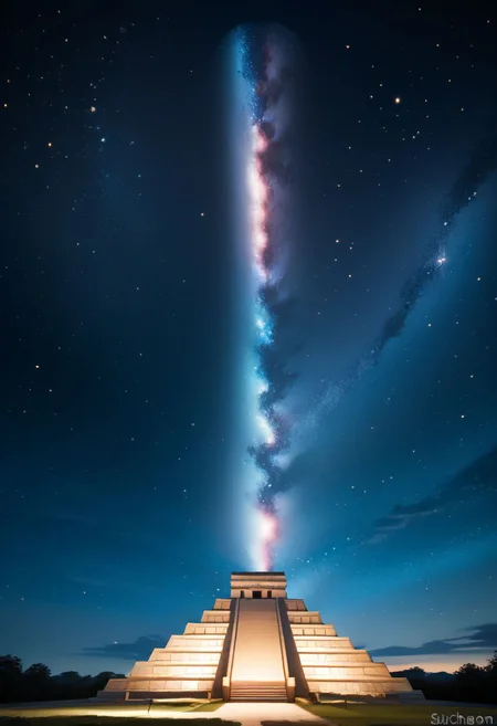 score_9, score_8_up, score_8, medium breasts, (curvy), cute, eyelashes,
BREAK,
zzChichenItza in background,
no humans, night, building, star (sky), night sky, starry sky, milky way,
zPDXL,
