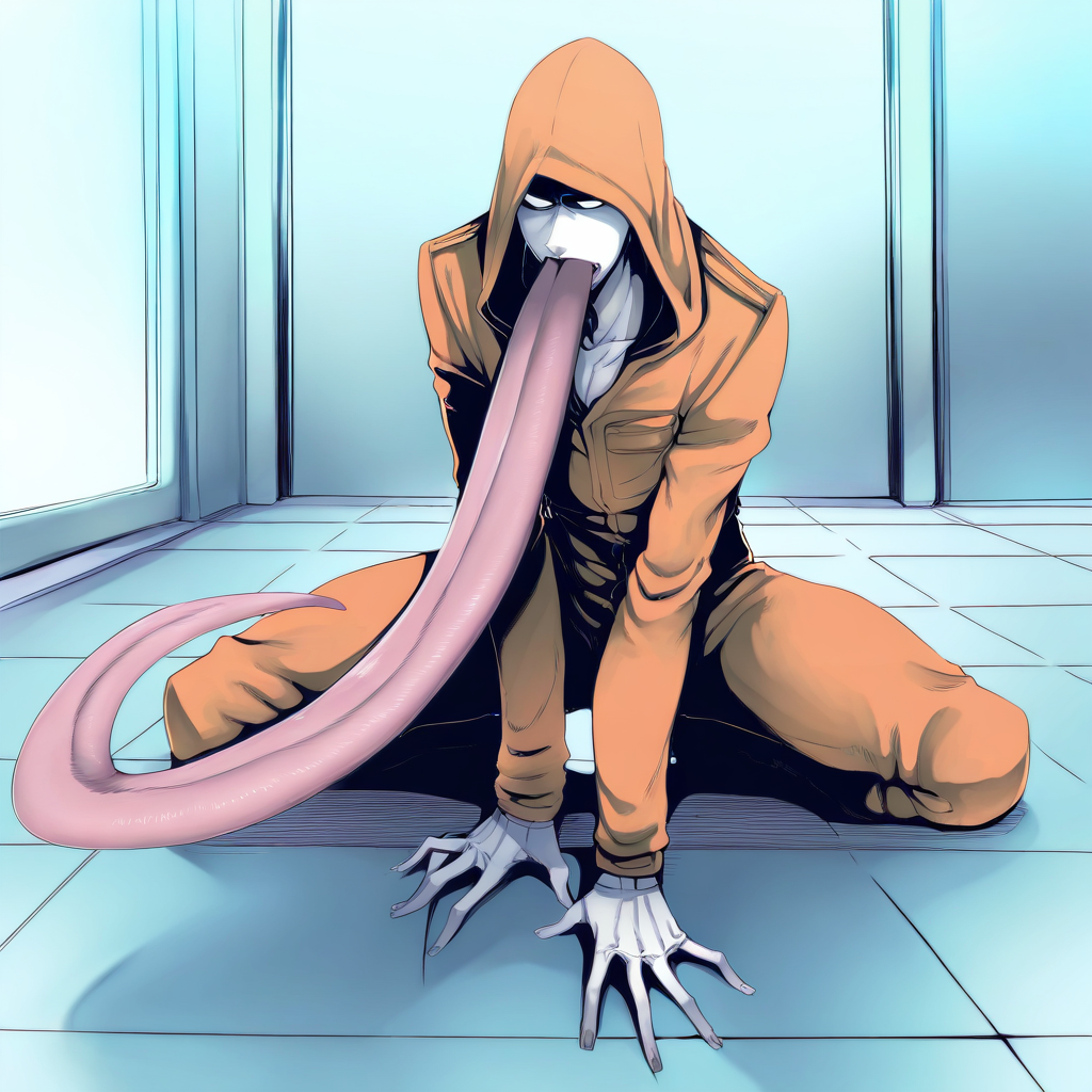sfw, masterpiece, best quality,absurderes, <lora:HyperIllustrious:1>, nakamura_regura,1boy,solo,jumpsuit,hood,hyper tongue,kneeling,hand on floor,dynamic pose,indoors,laboratory
