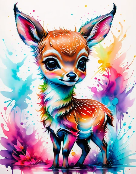 an adorable kawaii baby deer, cute, fantasy creature, high quality, extremely detailed <lora:SDXLPaintSplash:1> Colorsplash