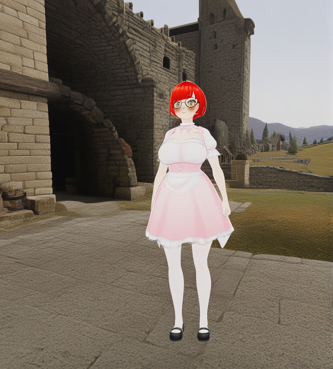 <lora:lulu_vrchat:1>,1girl, huge breasts, wide hips, 
lulu(ori),red hair,short hair,yellow eyes,blush, glasses, 
waitresses,anna miller,
Loafers, white thighhighs,
medieval castle, stone walls, moat,
very awa, masterpiece, best quality, highres, absurdes,amazing quality,very aesthetic,intricate details, <lora:hand 5.5:1>