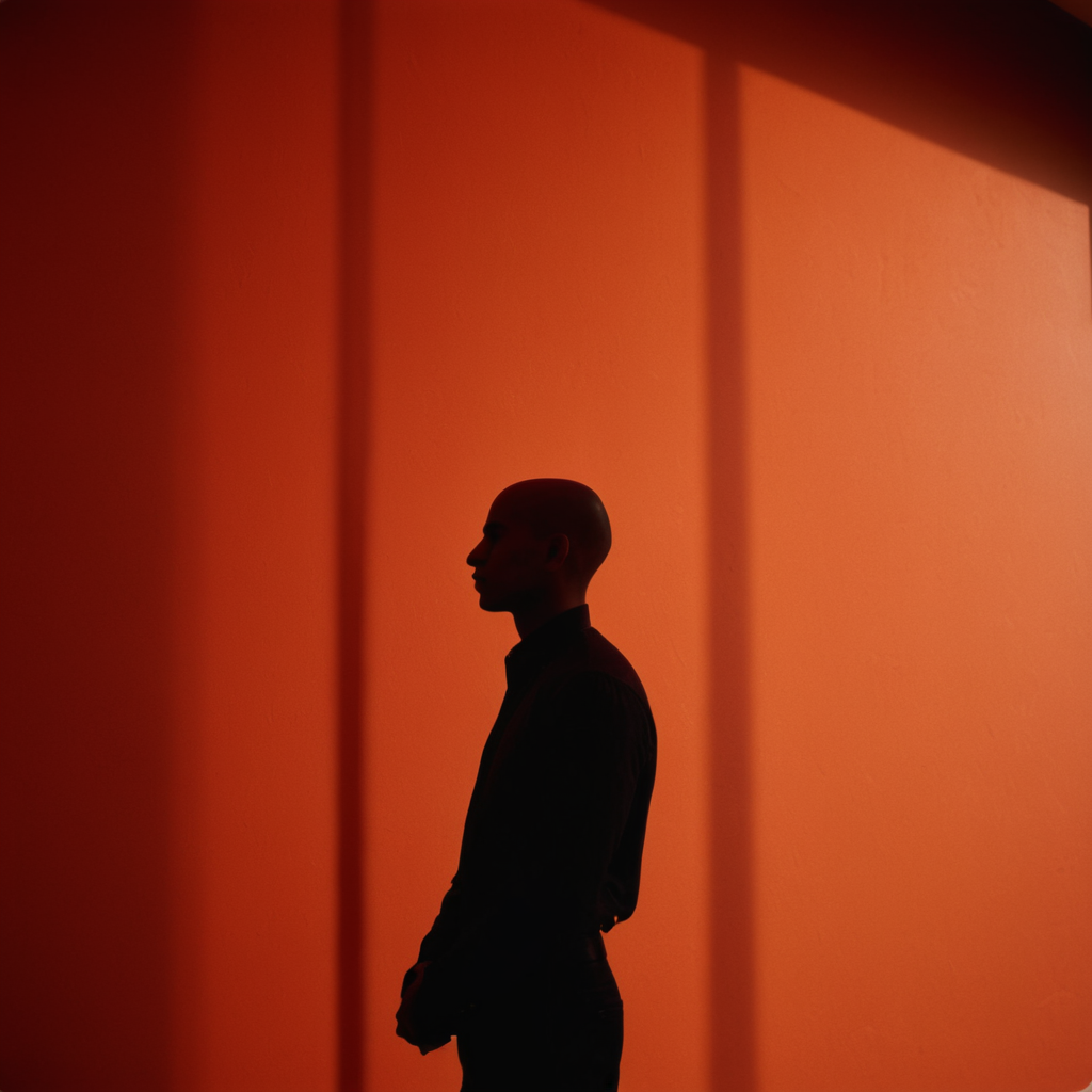 cinematic film still of cinematic film still of  <lora:silhouette style v2:1>
A silhouette photo of a man standing in front of a wall with a clock on it,solo,1boy,upper body,male focus,gradient,gradient background,red background,orange background,silhouette,bald,red theme,orange theme different shadow patterns, different shadows, cinematic, filmic, different colors, creative cinematography, covered in shadow, perfect shadow, detailed shadow, detailed background, detailed environment, award winning cinematography, casting shadow, film contrast, film saturation, high quality, 8k, silhouette style, shallow depth of field, vignette, highly detailed, high budget, bokeh, cinemascope, moody, epic, gorgeous, film grain, grainy