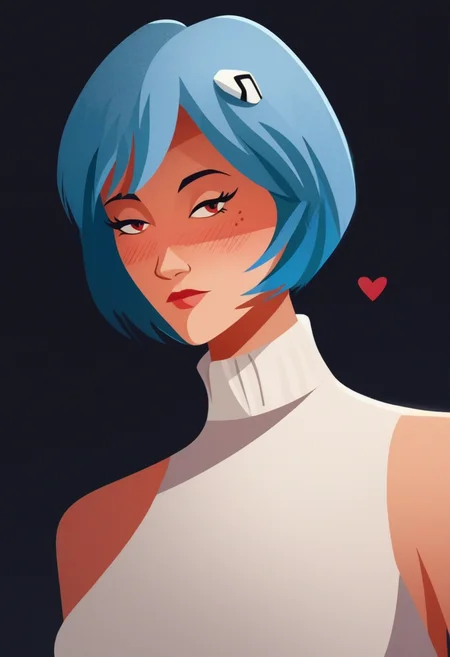 (score_9, score_8_up:1.1), score_7_up, 1girl, solo, expressive, hearts, dynamic, freckles, turtleneck, bare shoulders, blush, white tulip hair ornament, looking_longingly, seductive, sexy_woman, black background <lora:r31ayanam1XL_Pony_v1:0.8> r31ayanam1, 1girl, blue hair, red eyes, short hair <lora:cdv1sillustrati0nv1PonySDXL:1> cdv1sillustrati0n