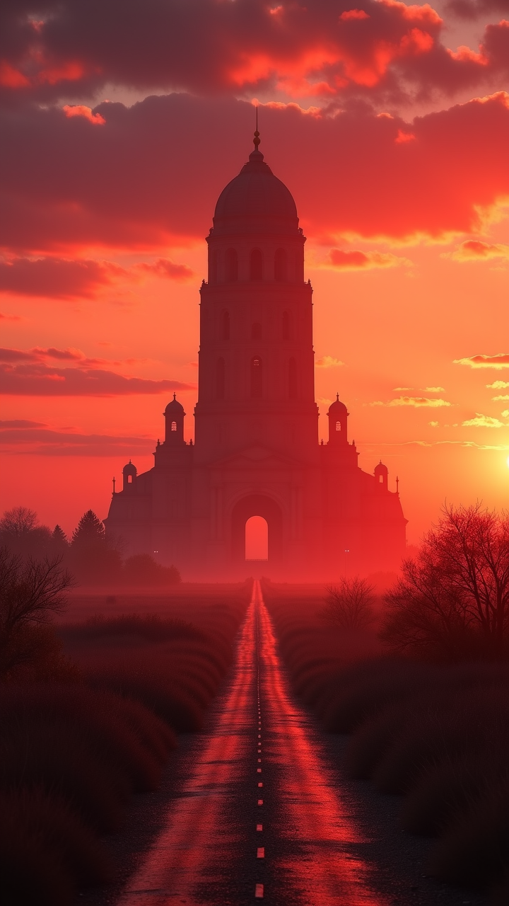photograph, A Holy Red giant looms in the distance, its Florian neck reaching towards the sky. The sun is setting, casting a Average orange glow Path of Brass the landscape. In the foreground, Noble lighting, aidmaHyperrealism