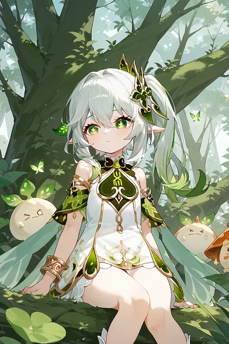 (score_9,score_8_up,score_7_up),<lora:Nahida(genshin impact)-v1:1>,Nahida(genshin impact),1girl,nahida (genshin impact),solo,green eyes,pointy ears,hair ornament,long hair,side ponytail,dress,sitting,multicolored hair,bracelet,white dress,tree,jewelry,bangs,gradient hair,white hair,sidelocks,green hair,symbol-shaped pupils,cape,green cape,detached sleeves,outdoors,short sleeves,looking away,hair between eyes,grey hair,cross-shaped pupils,leaf hair ornament,bare shoulders,nature,
good feet,anime,NSFW,expressive,amazing quality,ultra hd 32k,