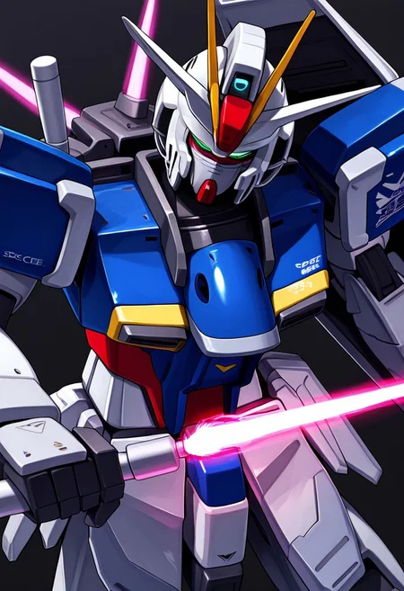score_9, score_8_up, score_7_up, score_6_up, score_5_up, score_4_up, 4k quality, best quality, masterpiece, highly detailed, solo, (force impulse, gundam, mecha, beam saber, shield), close up on face.