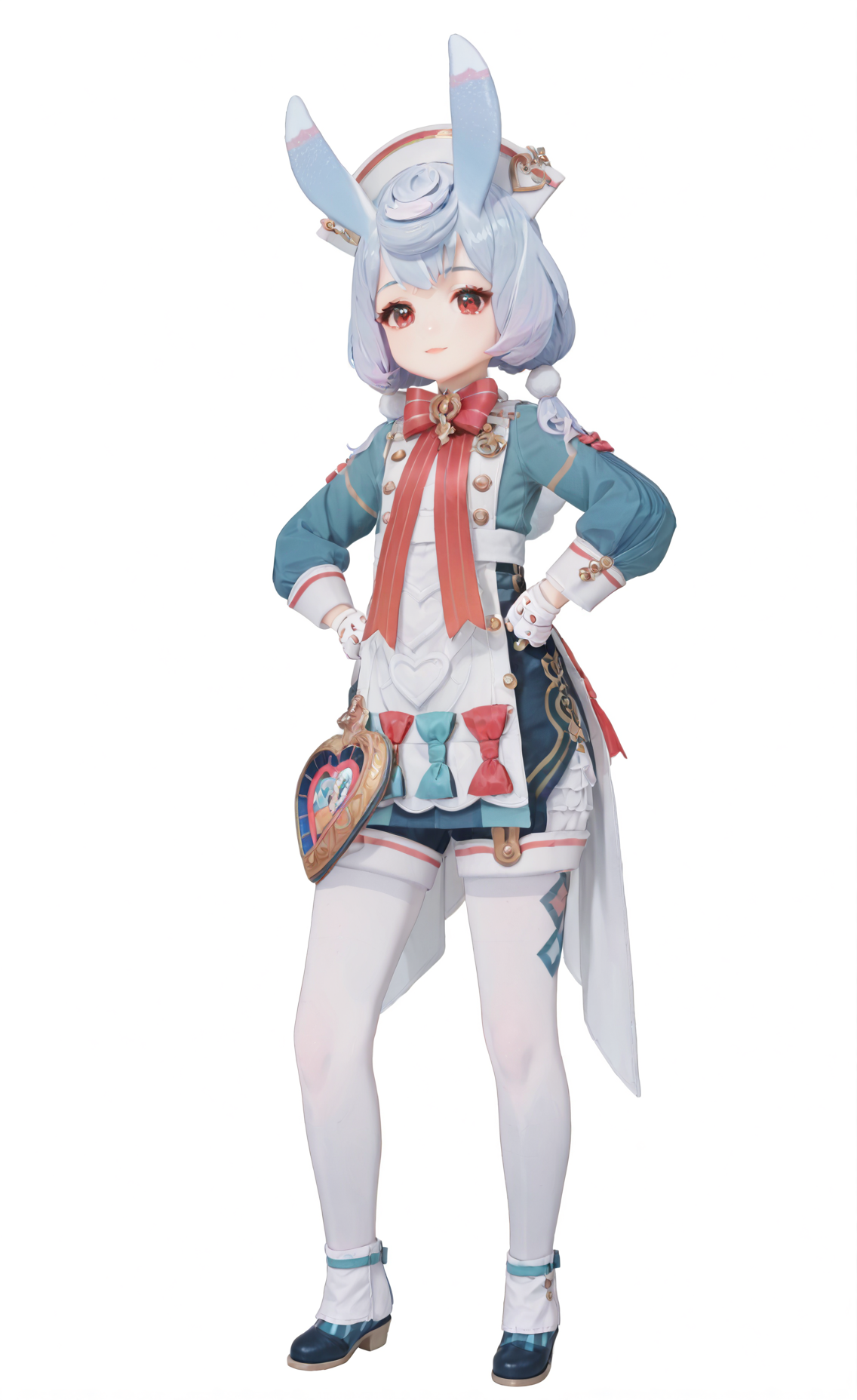 ASCII score_9, score_8_up, score_7_up, 8k, best quality, masterpiece, (ultra-detailed), (high detailed skin), (white background:1.6), 
(full body:1.2), (white background), standing, looking at viewer, (solo:1.2), hands on hips, 
<lora:Sigewinne-pony-Tanger-000012:0.8>, Sigewinne, Sigewinne's def clothes, 1girl, red eyes, gloves, animal ears, rabbit ears, hat, white gloves, long sleeves, 
(beautiful_face), ((intricate_detail)), clear face, 
((finely_detailed)), fine_fabric_emphasis, 
((glossy)), full_shot,