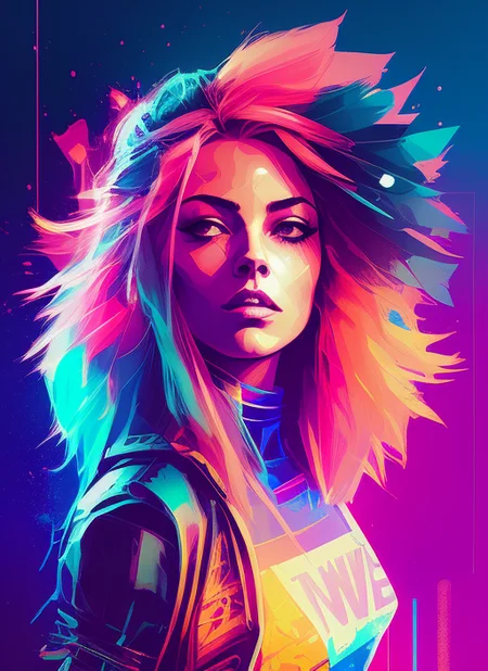 snthwve style nvinkpunk drunken beautiful woman as delirium from sandman, (hallucinating colorful soap bubbles), by jeremy mann, by sandra chevrier, by dave mckean and richard avedon and maciej kuciara, punk rock, tank girl, high detailed, 8k