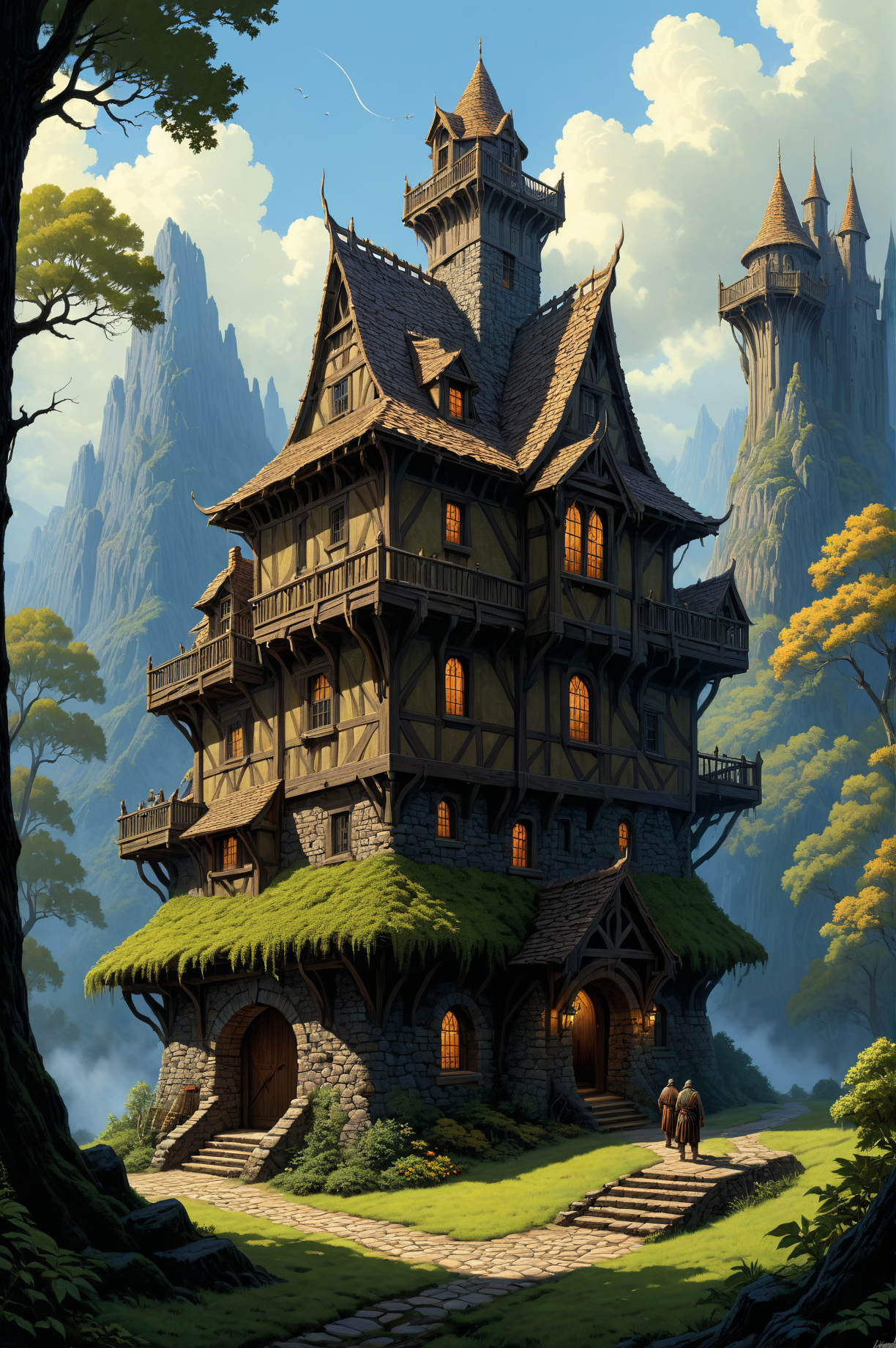by  Ted Nasmith  and  Mark Briscoe ,   building  , digital painting  <lora:more_art:0.30> <lora:midjourney:-0.15> <lora:RMSDXL_Enhance:0.50> <lora:RMSDXL_Creative:0.50> <lora:RMSDXL_Photo:0.50> <lora:RMSDXL_Darkness_Cinema:0.50> <lora:clothing_slider:2.00> <lora:great_lighting:1.50> <lora:aesthetic:1.50> <lora:photorealistic_portrait:1.50> <lora:extremely_detailed:1.50> <lora:dpo:0.25>