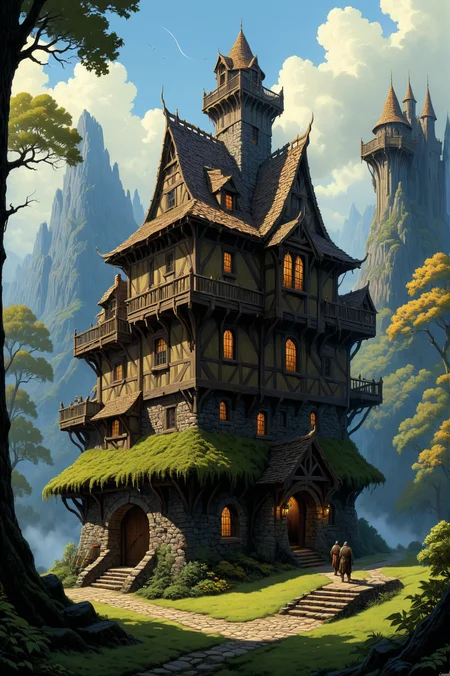 by Ted Nasmith and Mark Briscoe , building , digital painting <lora:more_art:0.30> <lora:midjourney:-0.15> <lora:RMSDXL_Enhance:0.50> <lora:RMSDXL_Creative:0.50> <lora:RMSDXL_Photo:0.50> <lora:RMSDXL_Darkness_Cinema:0.50> <lora:clothing_slider:2.00> <lora:great_lighting:1.50> <lora:aesthetic:1.50> <lora:photorealistic_portrait:1.50> <lora:extremely_detailed:1.50> <lora:dpo:0.25>