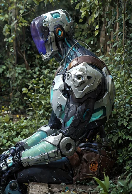 score_9,score_8_up,score_7_up,score_6_up, robot, kayo, triangel face, male robot, solo,
BREAK
, sitting, half side view,
BREAK
, a cute garden,