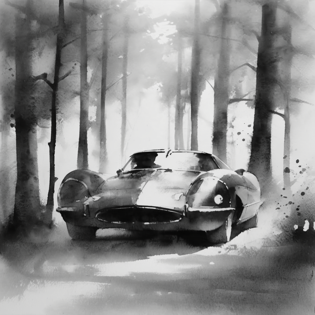 drawix22 sports car in the forest<lora:drawix22:1>