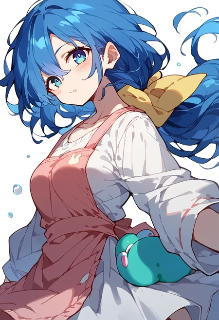 score_9,score_8_up,score_7_up,source_anime,zPDXL3,solo focus,
*//*,<lora:YoshinoHimekawaH_v1.0:0.9>,H_yoshi0n,blue hair,long hair,low ponytail,blue eyes,medium breasts,yellow ribbon,(pink apron:1.2),white sweater,
*//*,looking at viewer,cowboy shot,dutch angle,dynamic pose,
