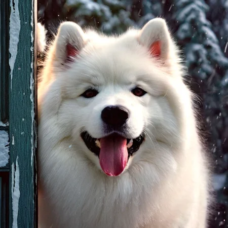 realistic artwork of <lora:perfection style:0.5> <lora:detailed:0.5> perfection detailed
<lora:The Shining film style:0.9>
a samoyed in the 1980's in the Colorado Rocky Mountains samoyed dog with a cute face is looking through a broken door with a cute smile,solo,open mouth,1dog,dog focus,show tongue,portrait,meme,realistic,cinematic, film, kodak, The Shining film style, here's johnny style, realistic style, key visual, studio, highly detailed