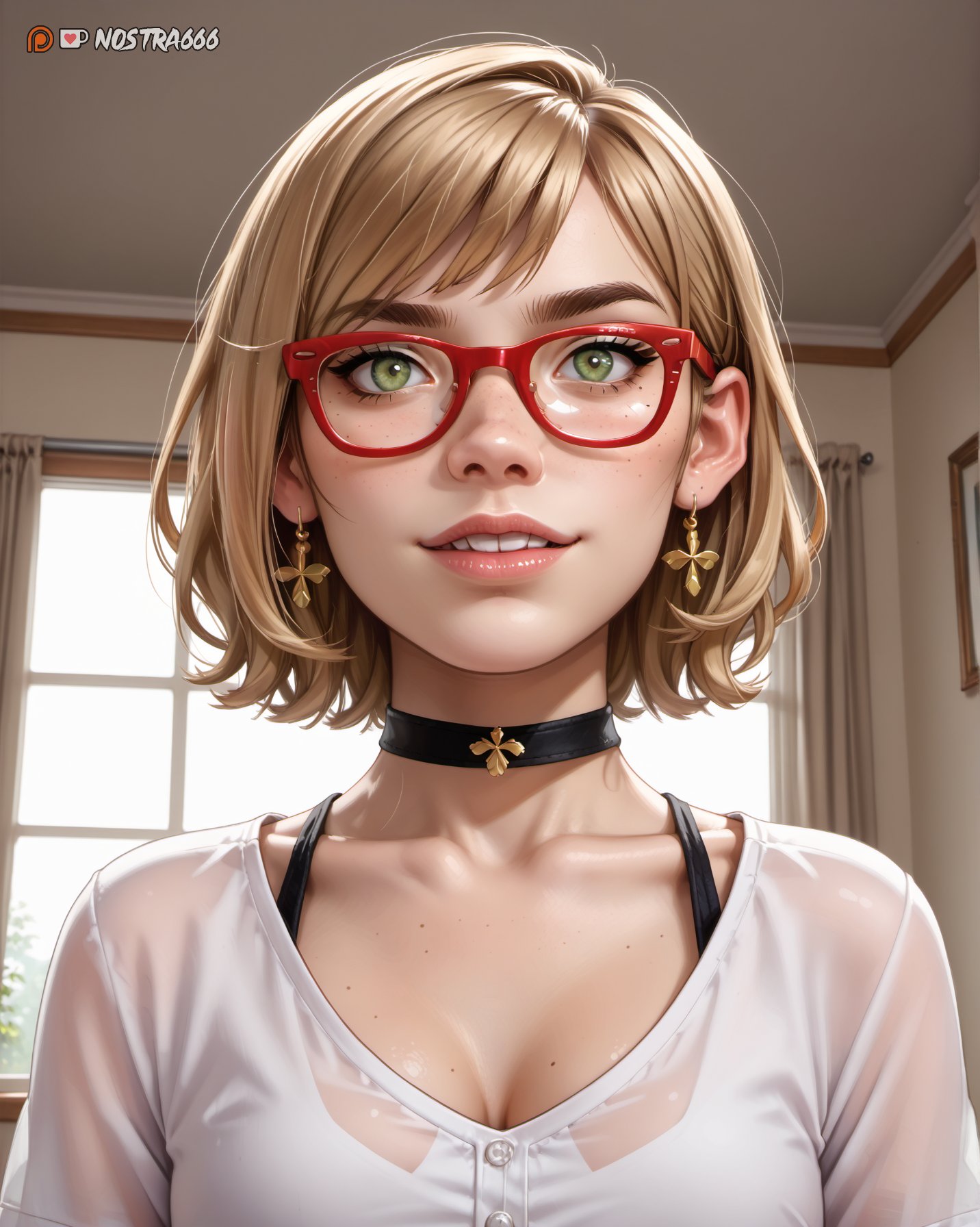 <lora:Darcy2.0Pony:0.7> darcy, (glasses:1.1), short hair, blonde hair, red-framed eyewear, (green eyes:1.1), choker, slim, fit, petite, young, 
(1girl, solo, cowboy shot, from below, looking at viewer, attractive pose, dynamic pose, flirting pose,:1.1), (Stoic, Expressionless face with a neutral mouth and a neutral gaze:1.3), rating_sfw , (sfw, safe for work) :1.1), (hero perspective, epic, elegant:1.1), (portrait:0.5), 
BREAK
(girl is in corridor:1.2) ,
((18 years old girl), (very young, sexy girl, sexy woman):1.15), 
source_cartoon, (score_9, score_8_up), perfect lighting, perfect girl anatomy, masterpiece, high quality, beautiful, dynamic, (very detailed), volumetric lighting, vivid colors, detailed background, pretty face,
<lora:Expressive_H:0.4> Expressiveh,
<lora:g0th1cPXL:0.4> g0thicPXL,
<lora:Fant5yP0ny:0.2>,
<lora:LandscapeFixer:0.2>,
<lora:StS_detail_slider_v1:0.5>,
<lora:d3t41l3dXLP:0.1> d3t41l3d,
 <lora:eye_catching:1> eye catching, drab,
,
(Sunrise, Soft Pink Sky, Golden Horizon, Gentle Mist, First Rays of Light, Dew-covered Grass, Silhouetted Trees, Calm Waters Reflecting Colors, Faint Morning Fog, Blushing Clouds:0.3),