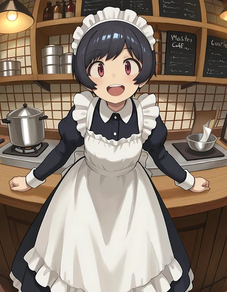 1girl, solo, kanakochan, smile, only upper teeth,
maid outfit, maid cafe, working, indoors, looking at viewer, BREAK ((ultra-detailed)), ((best quality)), ((beautiful eyes)), ((extremely detailed)), 4K, (8K), best quality, (beautiful), Master piece, highres, best quality, official art, highres, masterpiece, detailed background, high quality background