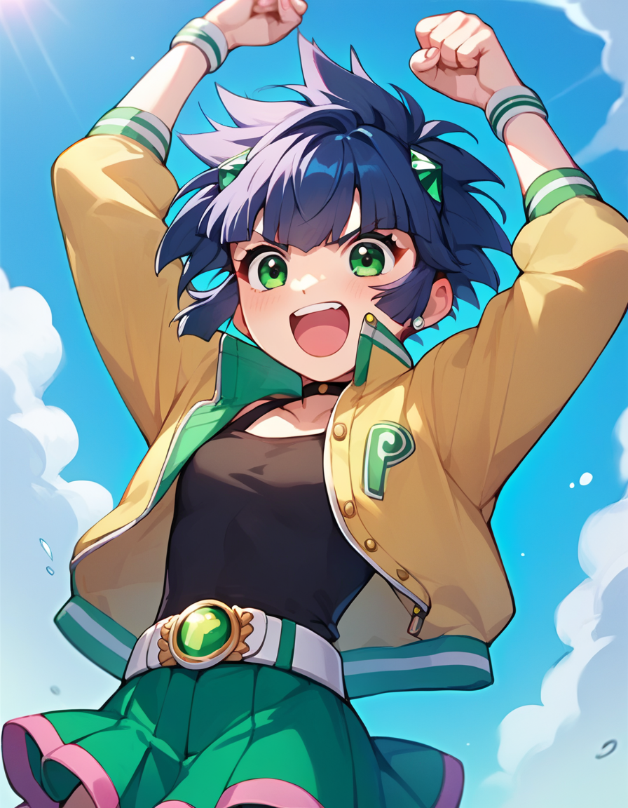 score_9, score_8_up, score_7_up,  1girl, source_anime, solo focus, kaoru transformation,   Enthusiastic Cheering with Team Victory: Cheer with excitement your arms raised in the air surrounded by teammates conveying collective enthusiasm support and camaraderie. <lora:Kaoru-50:1>