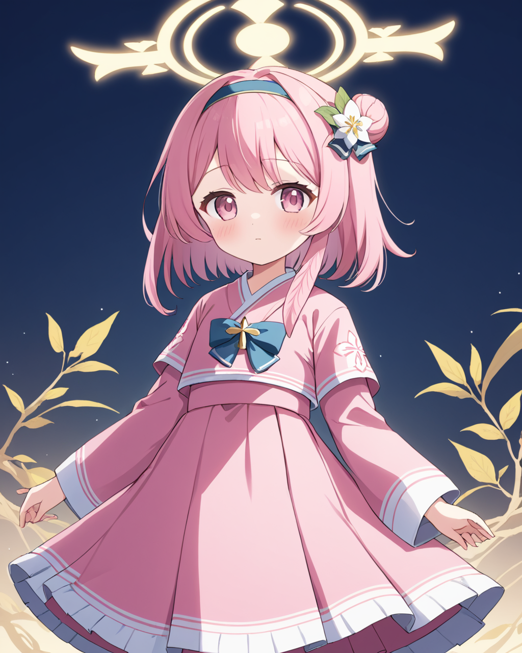serina \(blue archive\),1girl, hanbok, solo, halo, blush, looking_at_viewer, pink_skirt, long_sleeves, skirt_hold, official_alternate_costume, parted_lips, branch, single_side_bun, alternate_costume, hairband, hair_flower
<lora:serina_(blue_archive)_image162_batch3_v1:1>,halo,. gorgeous,key visual, vibrant, studio anime,award-winning, professional, highly detailed,high budget, cinemascope