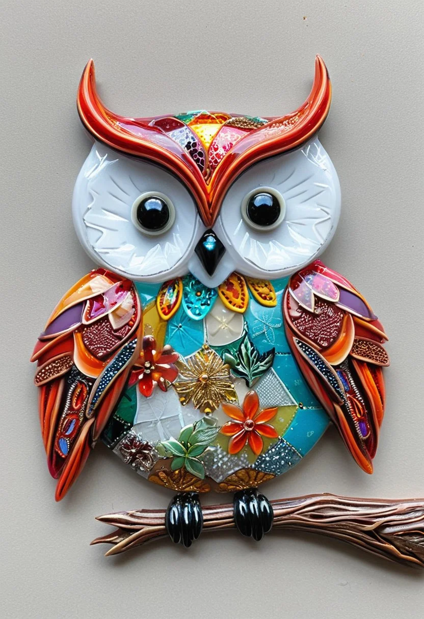 (fused glass:1.1) patchwork owl, stitched together with vibrant flair, cozy,
novuschroma54 style,
best quality, masterpiece,