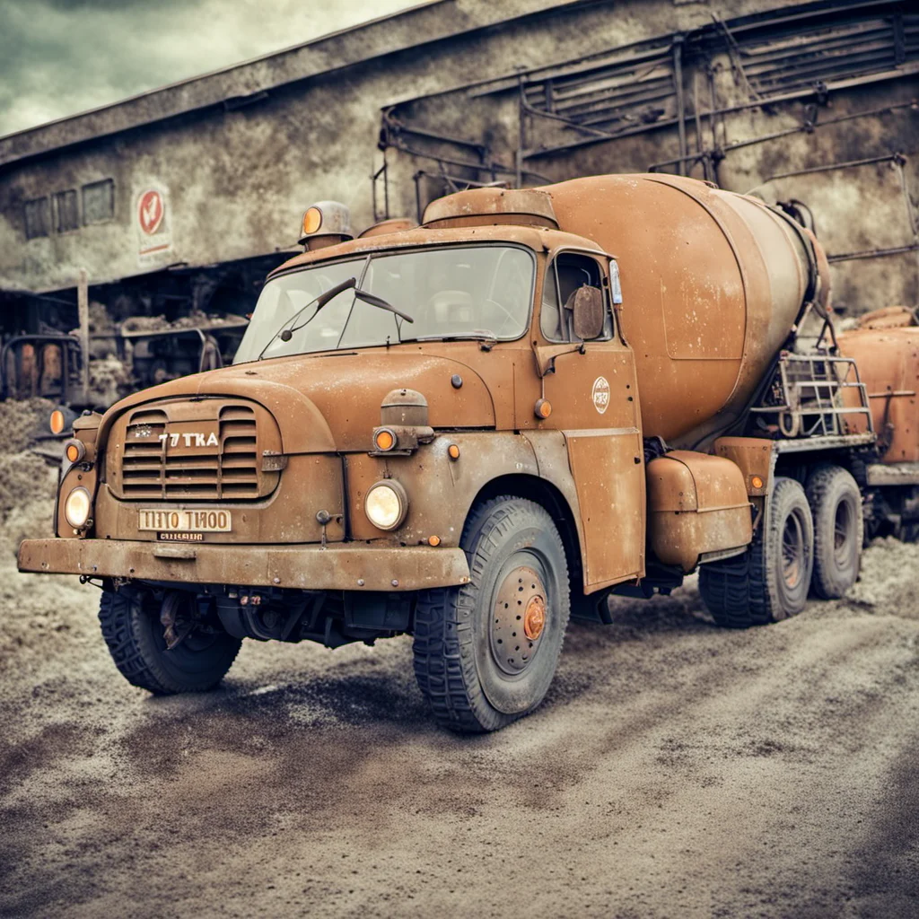 cinematic film still tatra148 cement truck with aggitator , rusty, highroad <lora:Tatra148-SDXL-b:1> <lora:Grit-SDXL:1> . shallow depth of field, vignette, highly detailed, high budget Hollywood movie, bokeh, cinemascope, moody, epic, gorgeous, film grain, grainy