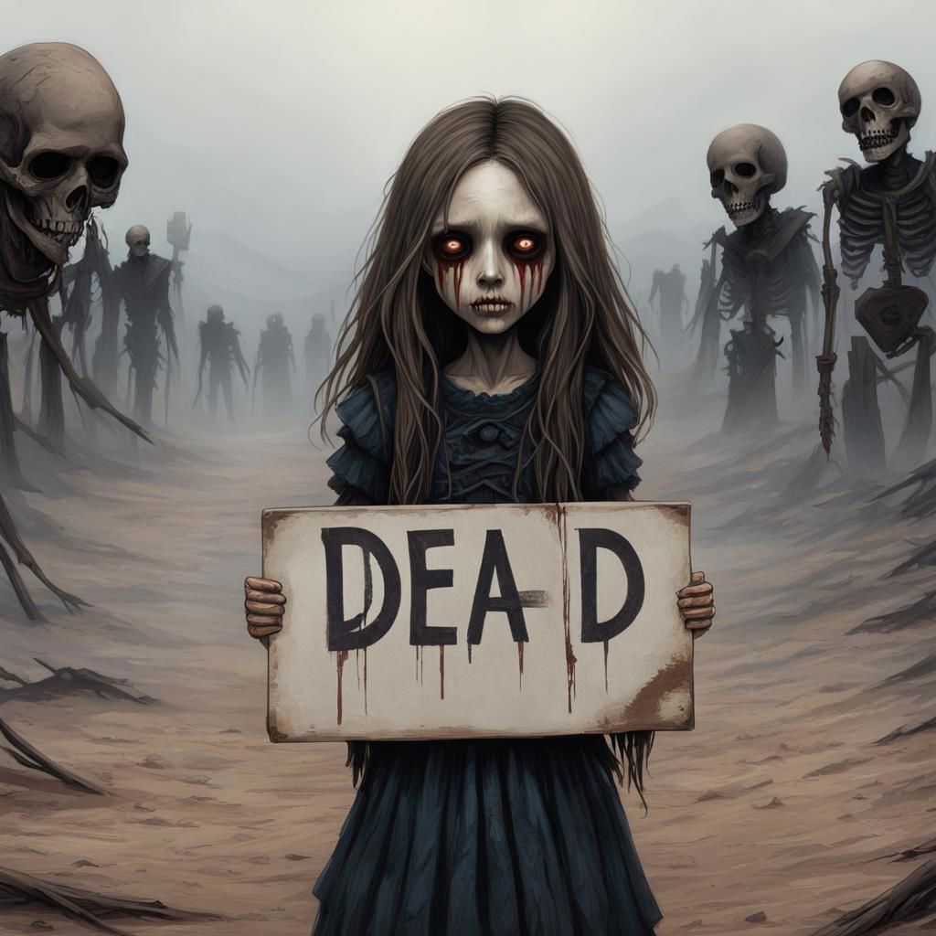 (((Ultra detailed, Megapixel)))
1girl, (((holding out a sign with a text "DEAD"))), by dan mumford and trevor Brown, hands, terror, gloomy, dark, blank face, no face, wasteland background, no mouth, no eyes, long hair