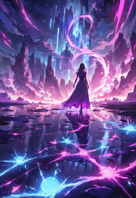 serene night, beautiful sky, dancing silhouette, Complex landscape, best quality, pastel colors, light blue tint, aesthetic Ethereal, Effulgent, Idyllic atmosphere, Tranquil, ethereal quality, cinematic volume, Twinkling lighting, glowing aura, global illumination, glowneon, Anisotropic Filtering, Unrivaled Opus, Unconventional, hyper detailed, HDR,