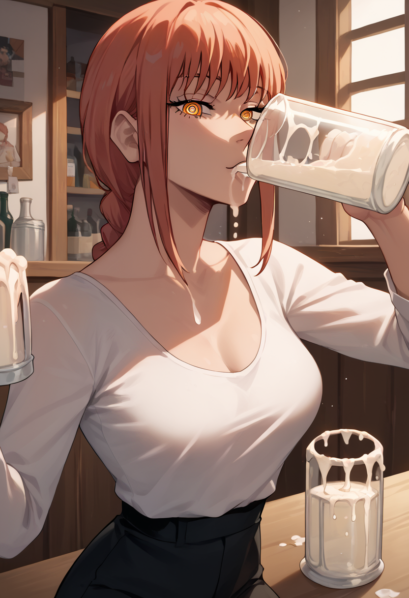 score_9, score_7_up, 1girl, drinking cum, beer mug,  makima \(chainsaw man\),       <lora:Gokkun 3:1>