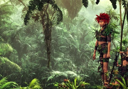 textless, junglepunk jungle trees, overgrown landscape, in another Amazonian jungle-punk world