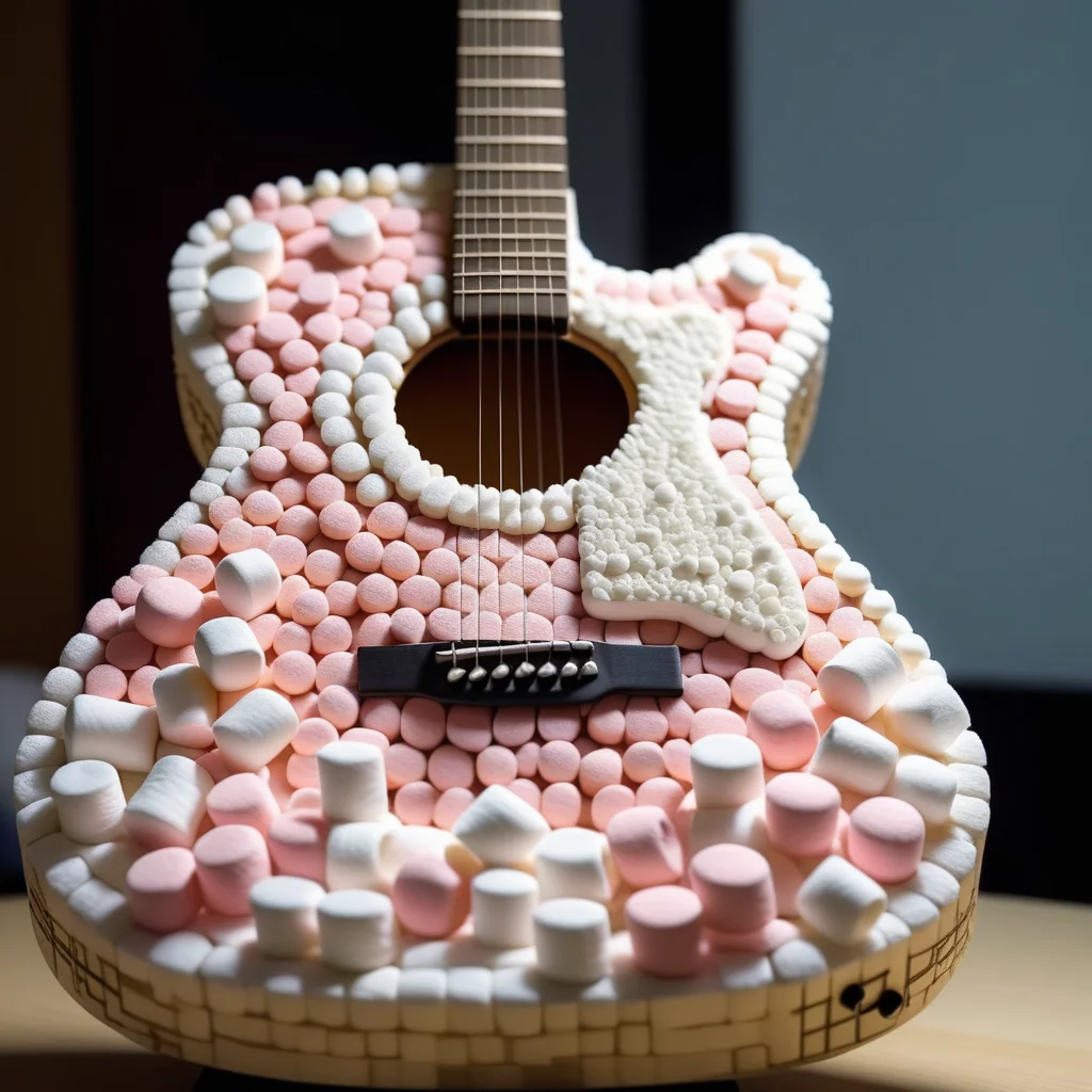 a guitar made out of Jed-mrshmlw , <lora:MarshmallowStyle-000007:0.5>
